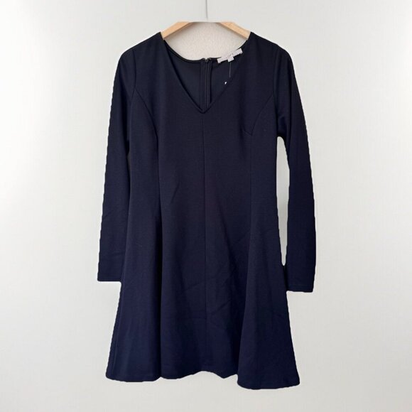 Ann Taylor LOFT Long Sleeves V Neck Doubleface Flare Dress Size 8 Black - Picture 1 of 9